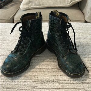 Dr. Martens Dark Green Croc Pattern Boots